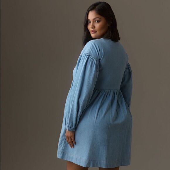 By Anthropologie Long-Sleeve Square-Neck
Denim Babydoll Mini Dress |Size: Medium - Picture 7 of 7